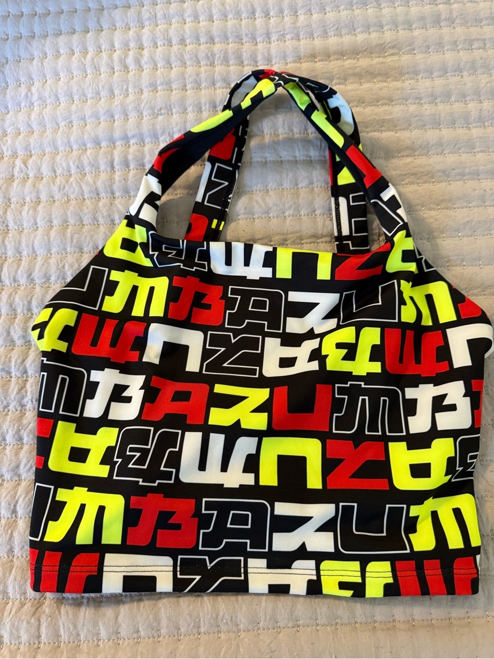 Zumba Fitness Neon Logo Print Crop Top in Black, Red, Yellow, White